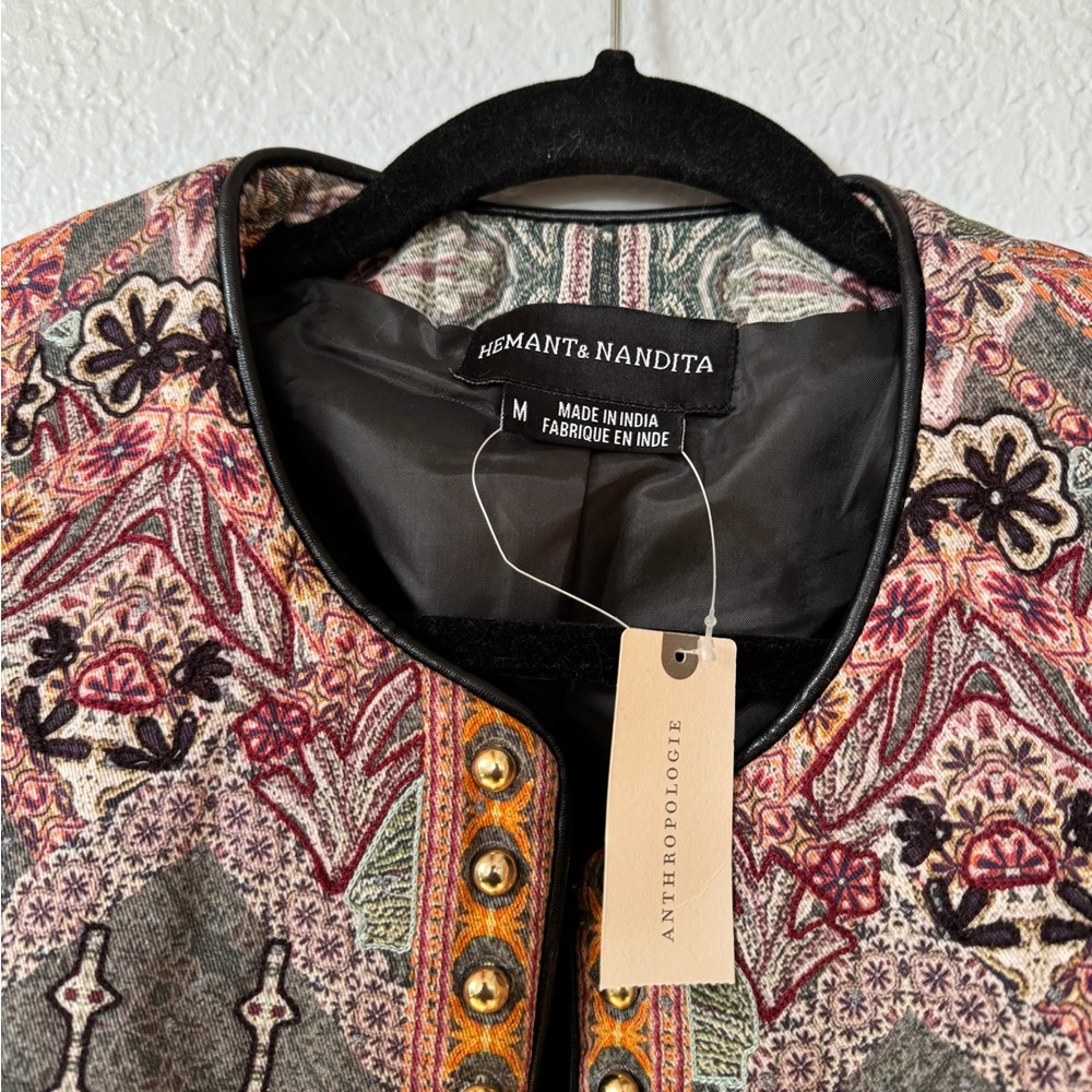 NWT ANTHROPOLOGIE HEMANT NANDITA STUDDED QUILTED OPEN JACKET MEDIUM - Picture 6 of 6